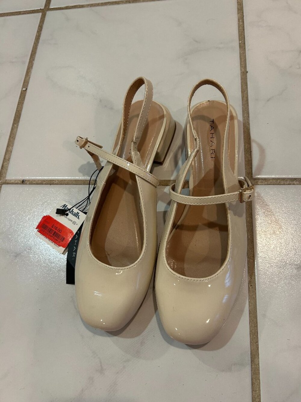 Tahari Cream Patent Mary Jane Slingback Heels